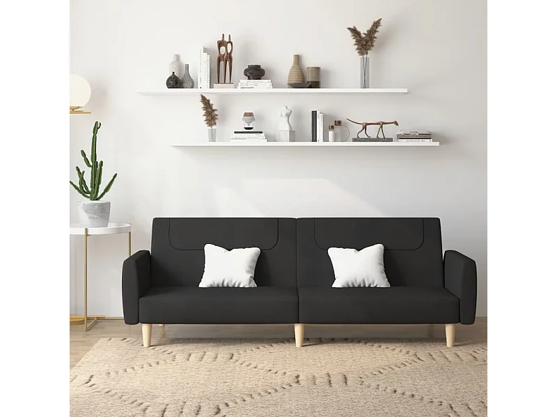 Sofá-cama de 2 lugares tecido preto