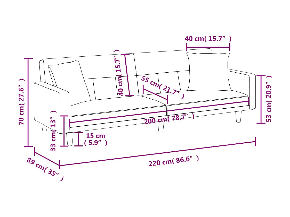 Canapé-lit avec coussins noir tissu