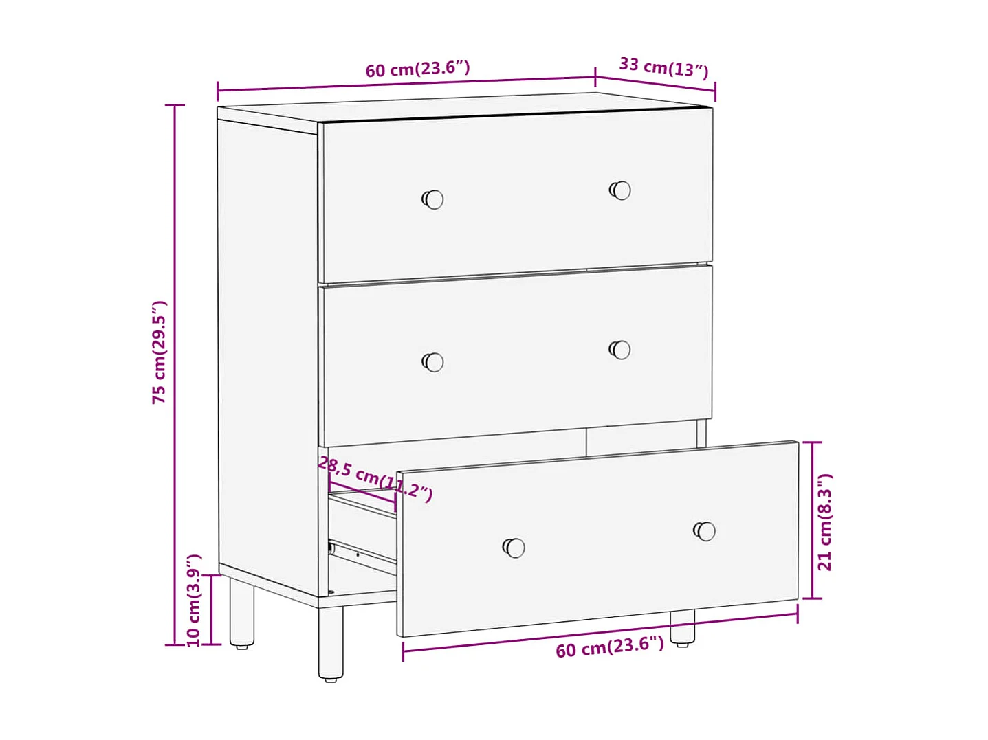 Beistellschrank 60x33x75 cm Massivholz Mango