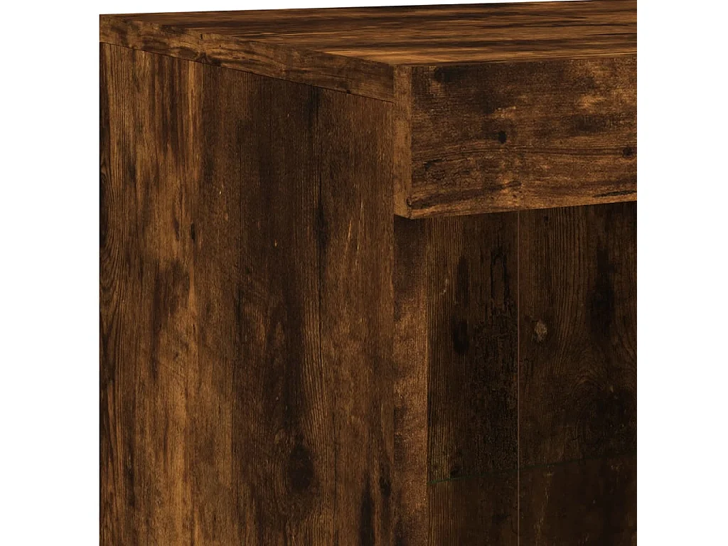 Aparador con luz LED 3 pzas madera de ingeniería roble ahumado