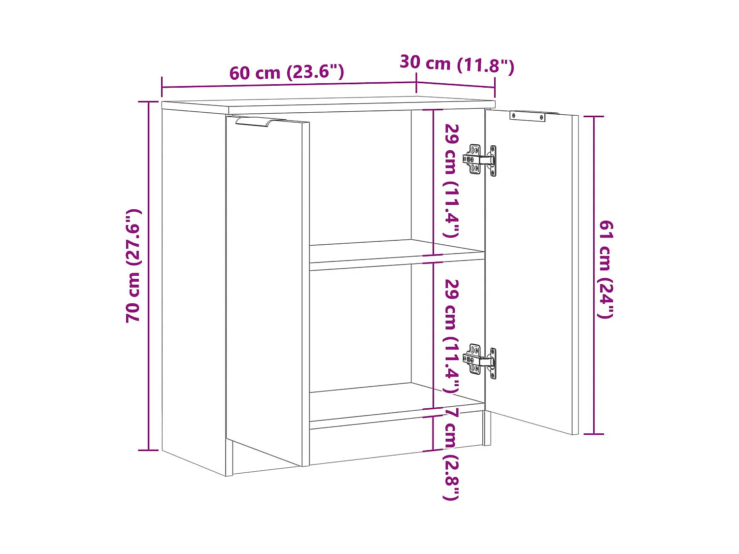 Aparador de madera de ingeniería envejecida 60x30x70 cm