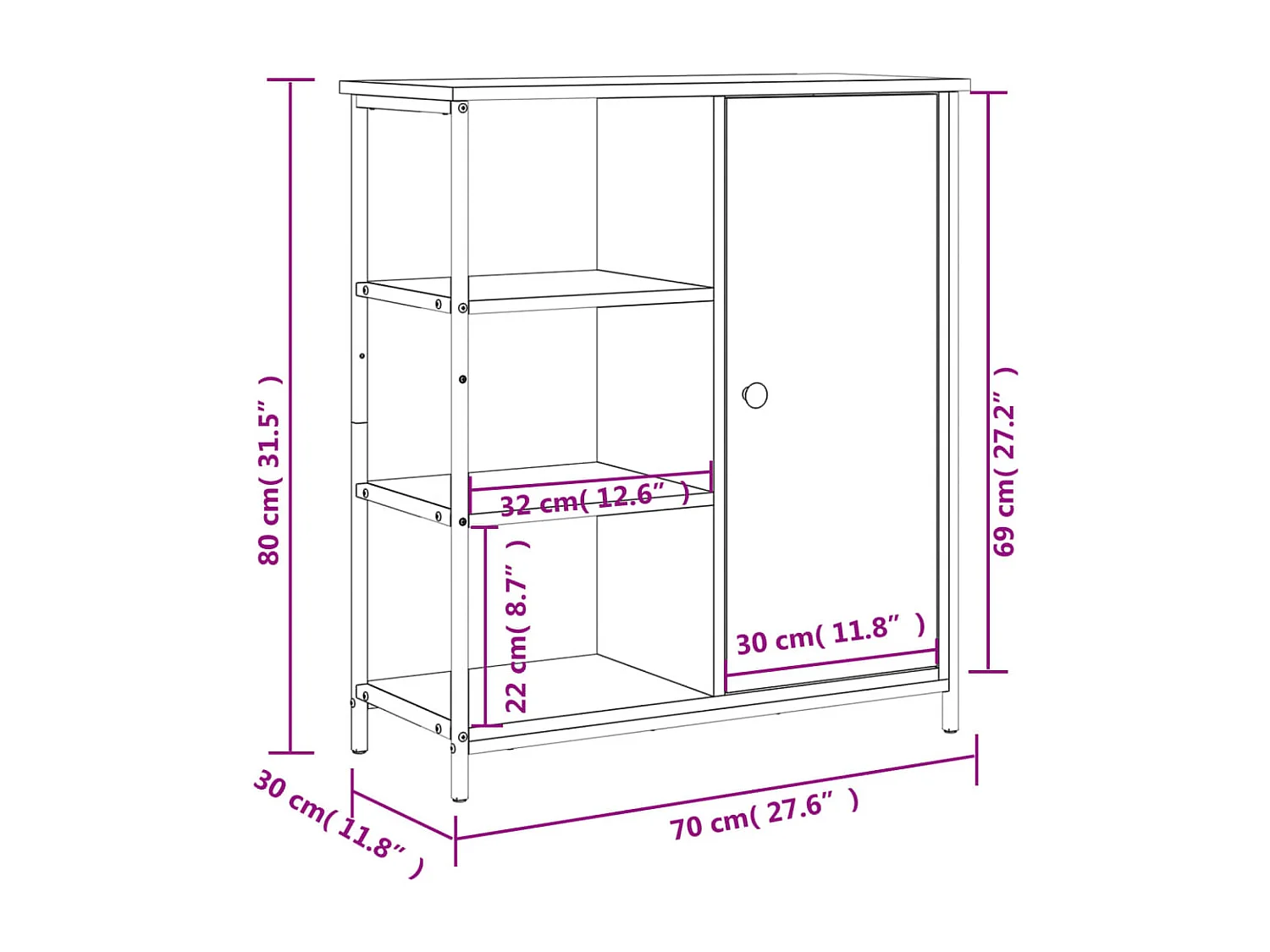 Credenza Grigio Sonoma 70x30x80 cm in Legno Multistrato