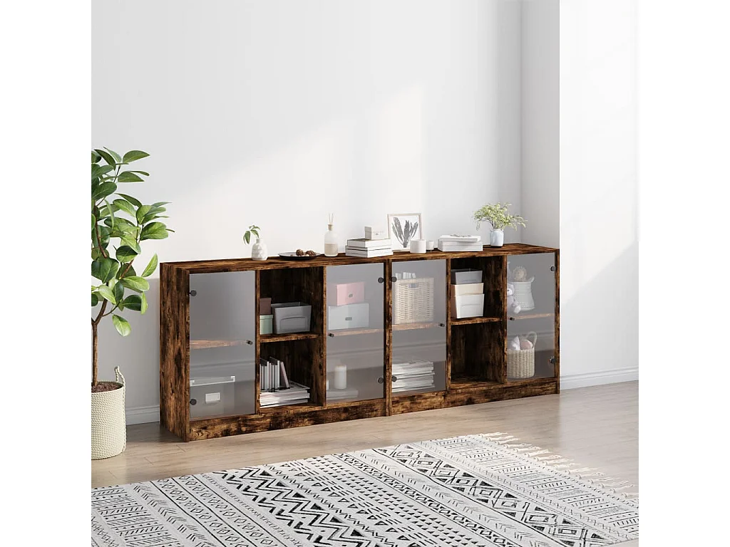 Bücherschrank mit Türen Räuchereiche 204x37x75 cm Holzwerkstoff