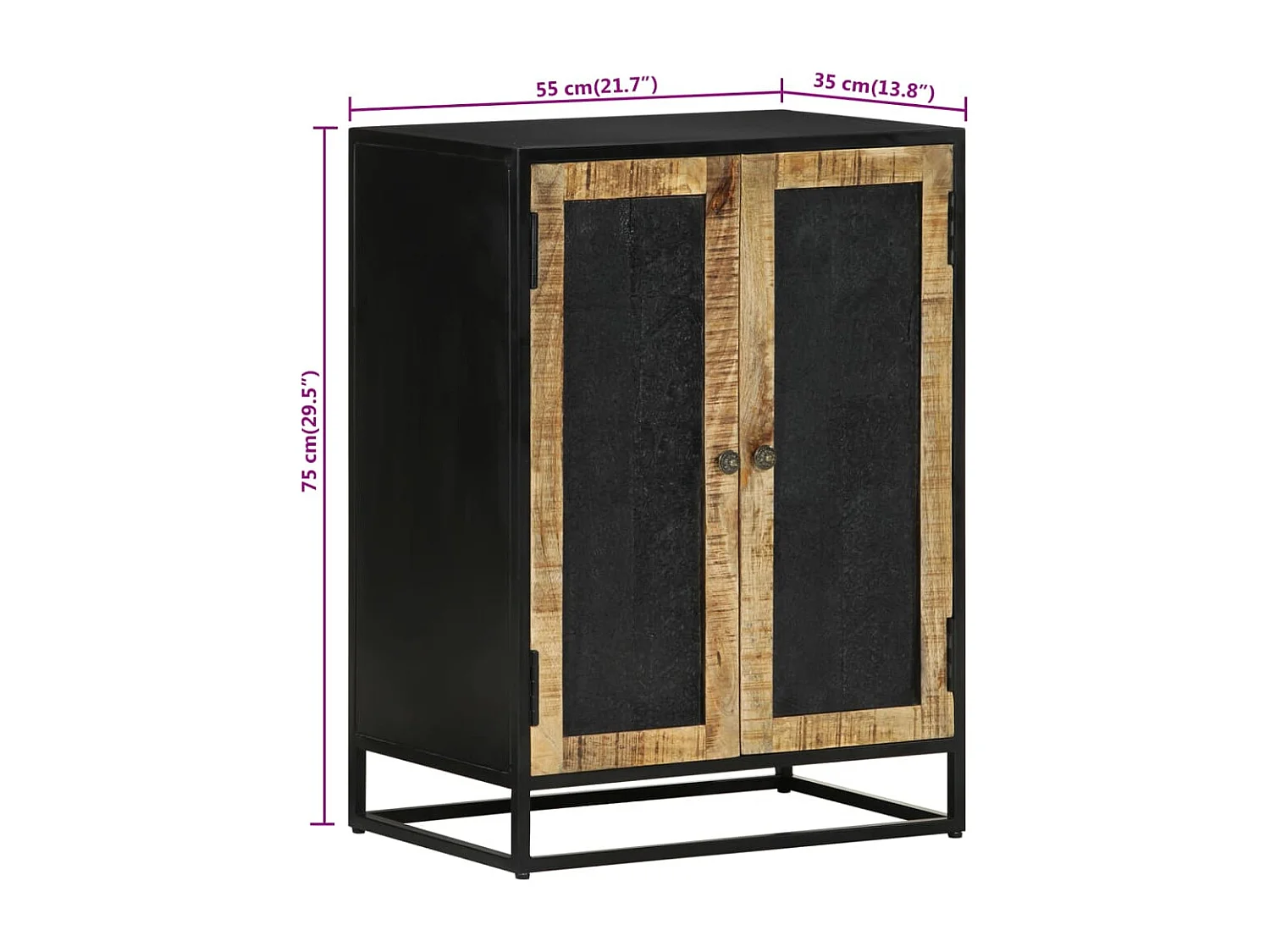 Sideboard mit 2 Türen 55x35x75 cm Massivholz Mango & Eisen