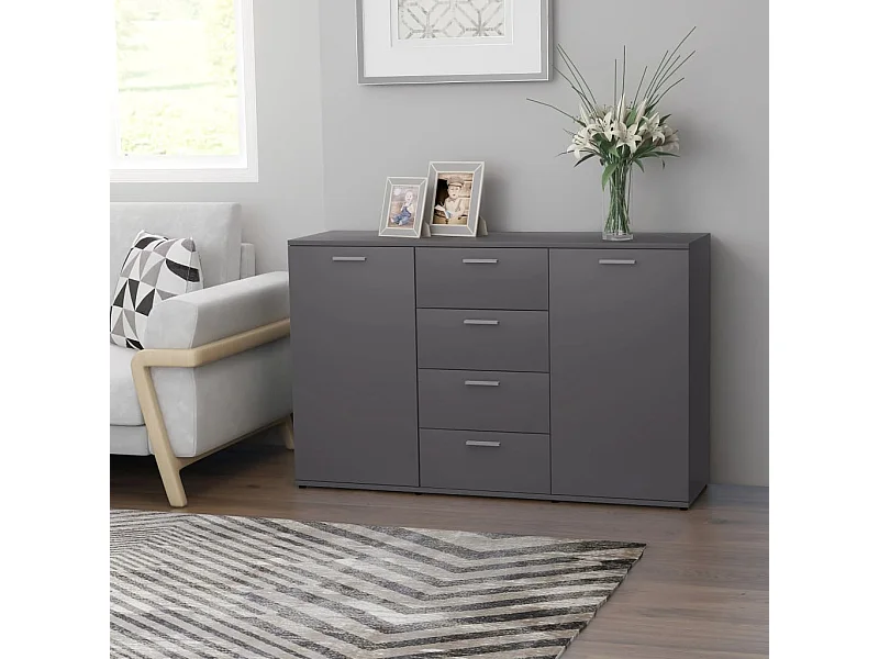 Aparador de madera contrachapada gris 120x35,5x75 cm