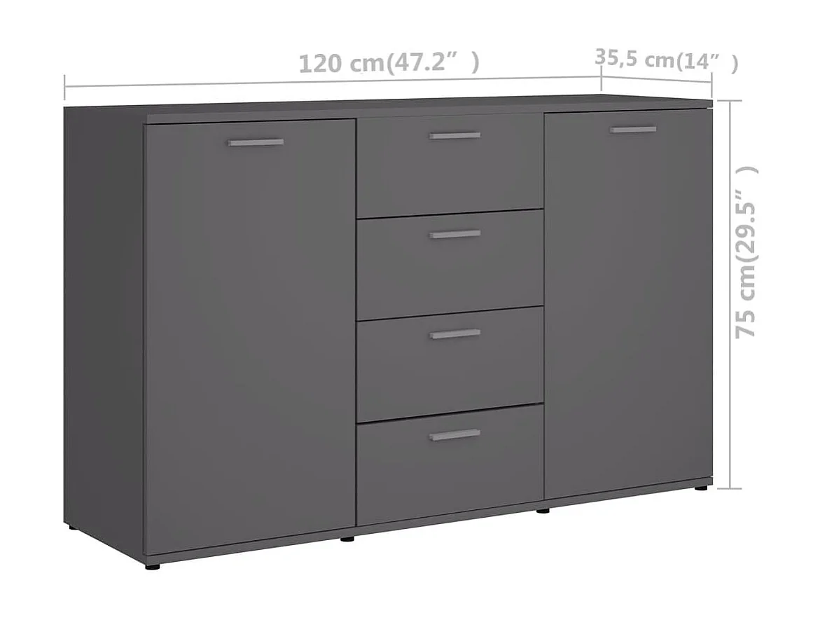 Aparador de madera contrachapada gris 120x35,5x75 cm