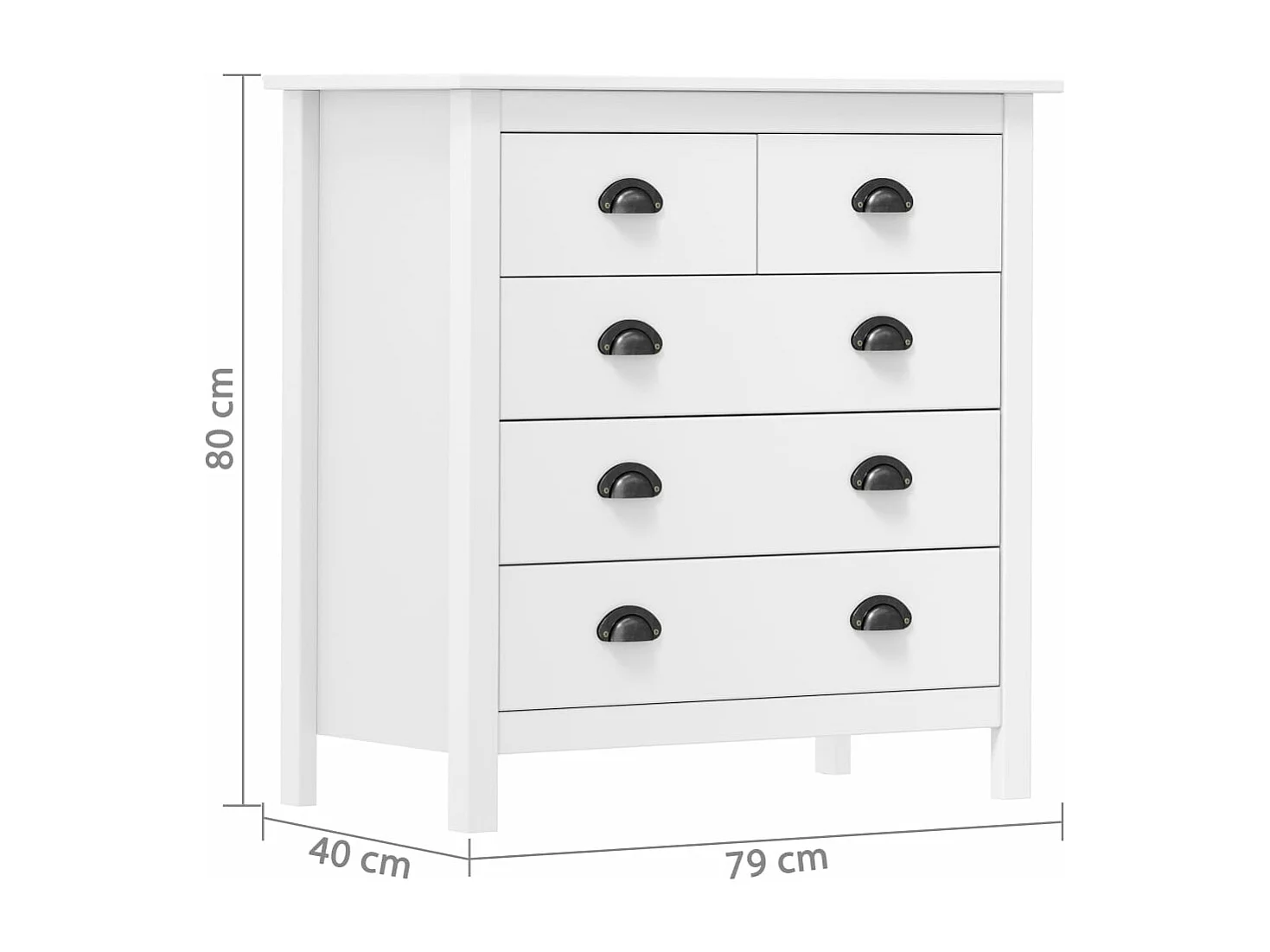 Credenza Hill Bianca 79x40x80 cm in Legno Massello di Pino