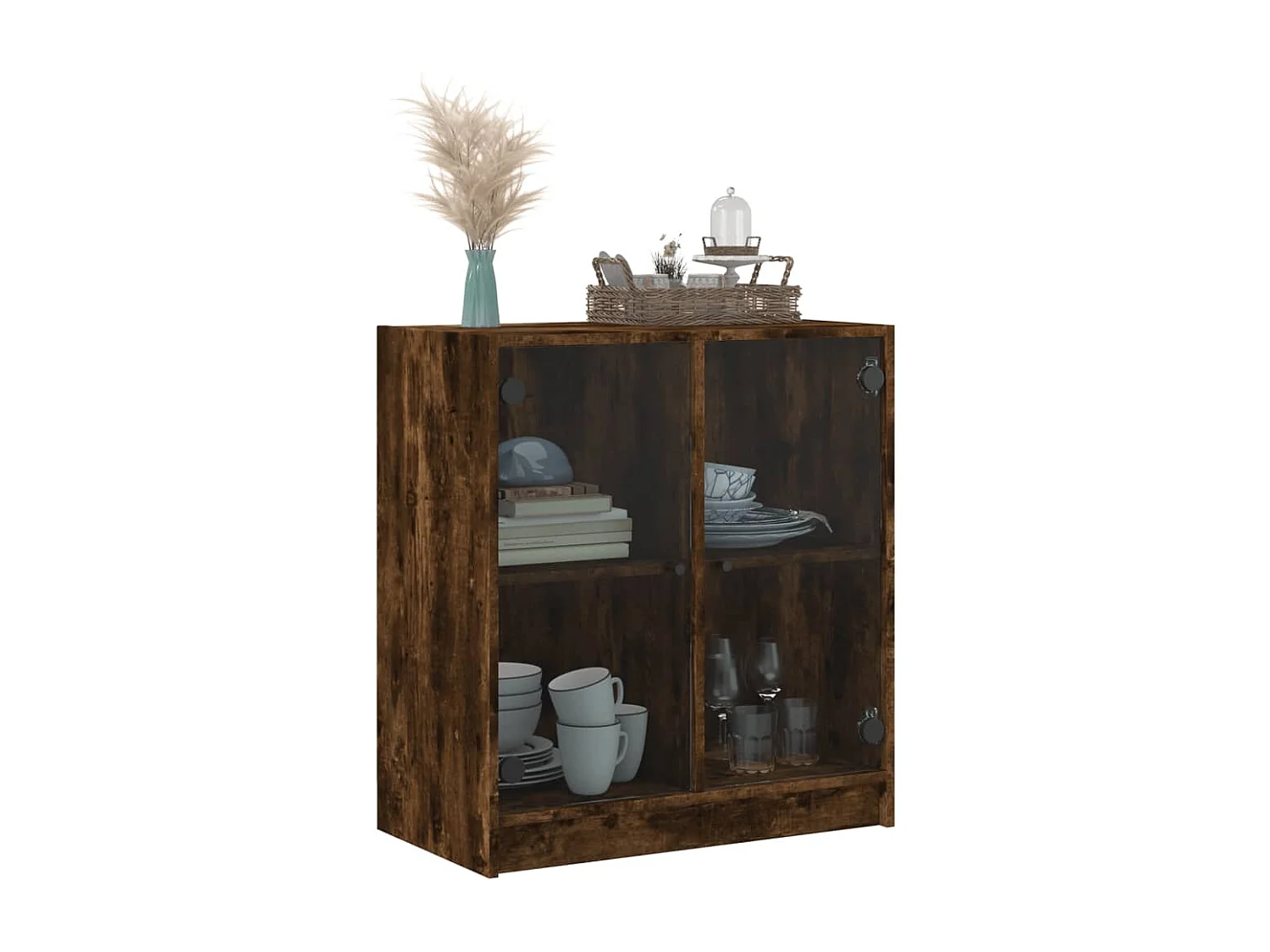 Armoire latérale avec portes en verre chêne fumé 68x37x75,5 cm