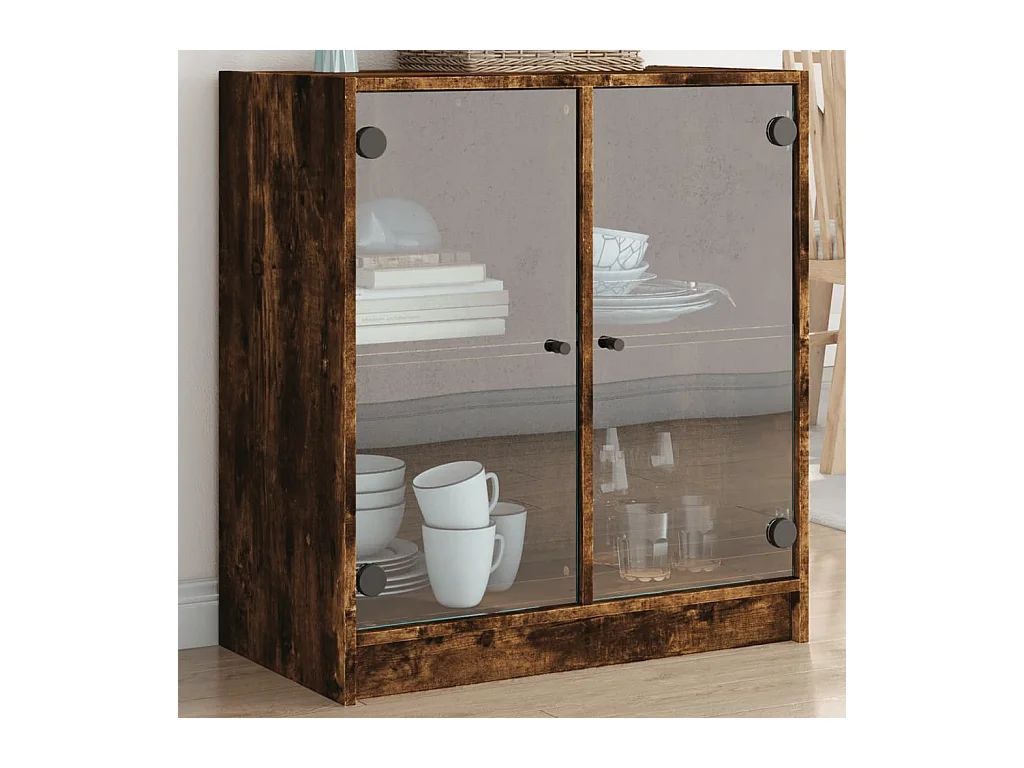 Beistellschrank mit Glastüren Räuchereiche 68x37x75,5 cm