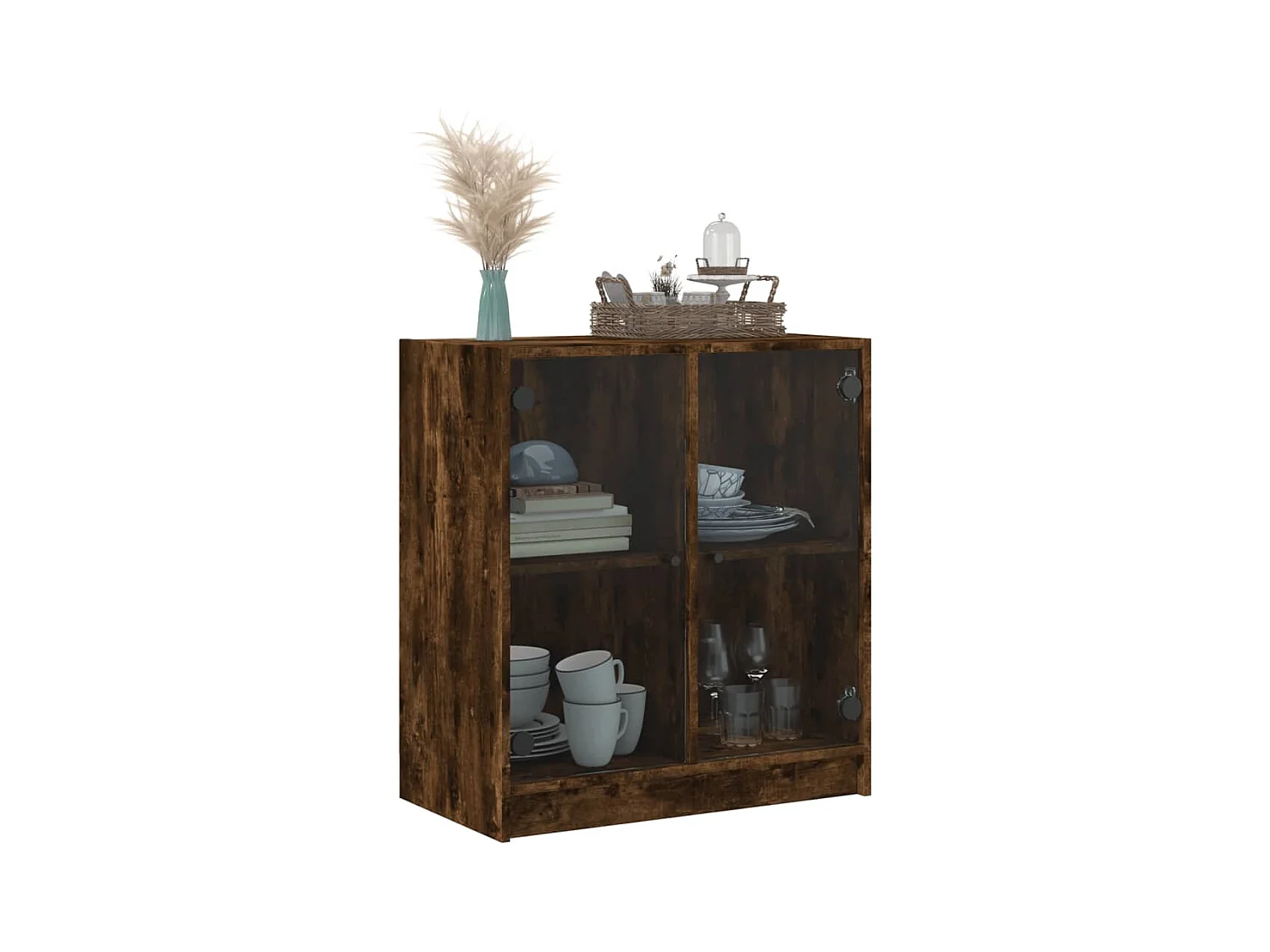 Armário de apoio c/ portas vidro 68x37x75,5 cm carvalho fumado