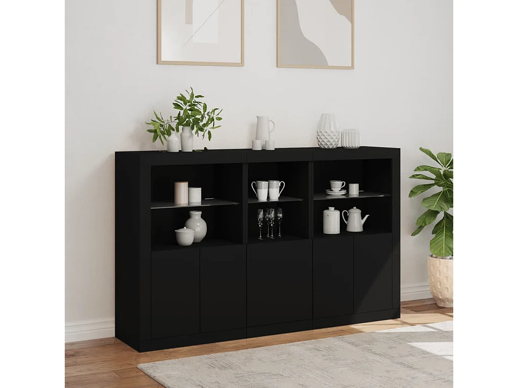 Sideboard mit LED-Leuchten Schwarz 162x37x100 cm