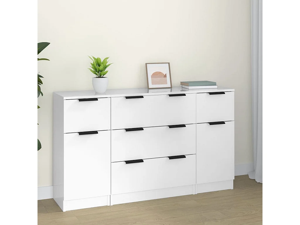 3pcs conjunto de aparadores madeira processada branco brilhante