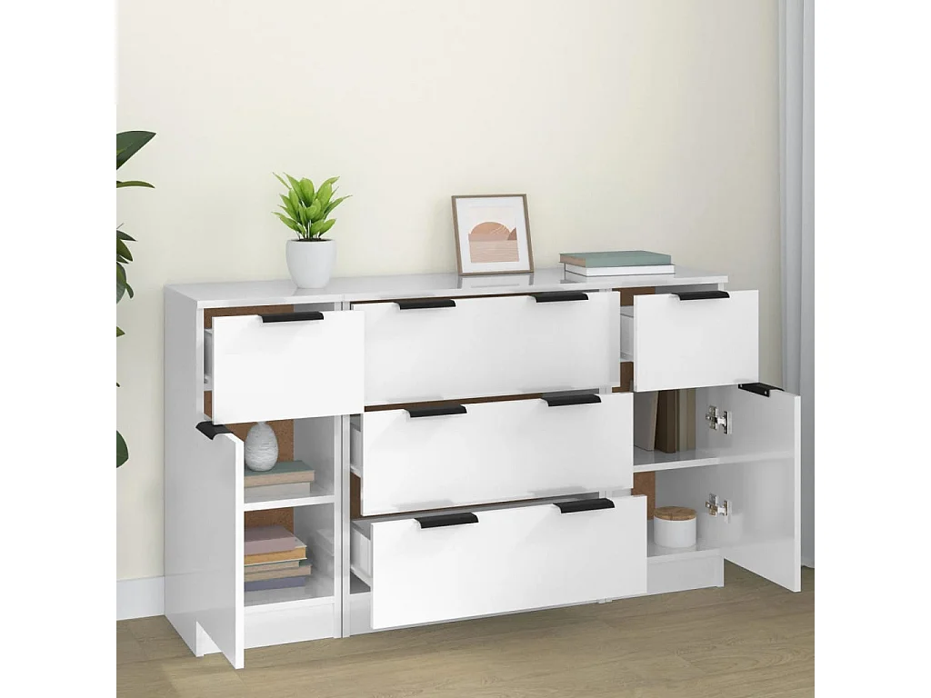 3pcs conjunto de aparadores madeira processada branco brilhante