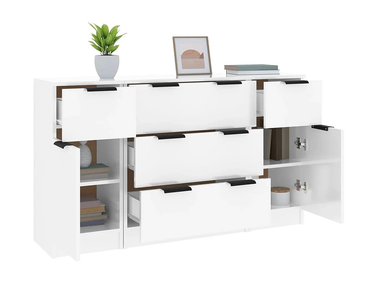 3pcs conjunto de aparadores madeira processada branco brilhante