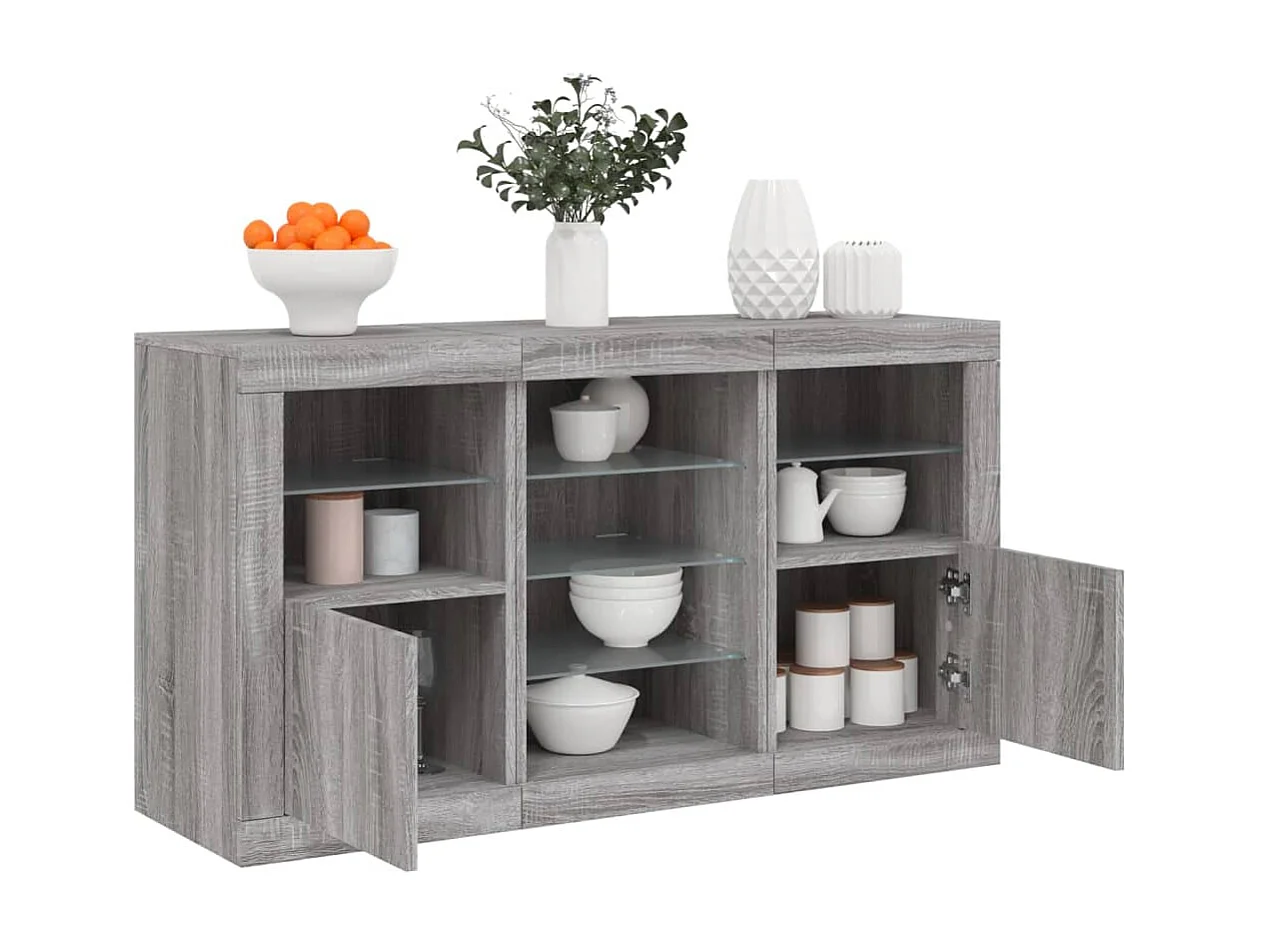 Credenza con Luci LED Grigio Sonoma 123x37x67 cm