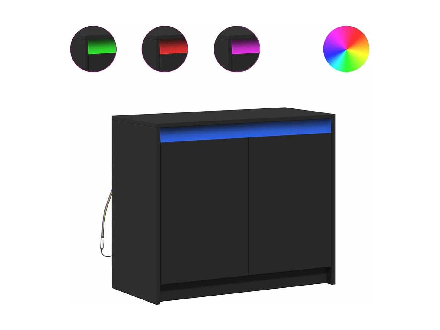 Buffet avec LED noir 72x34x61 cm bois d'ingénierie