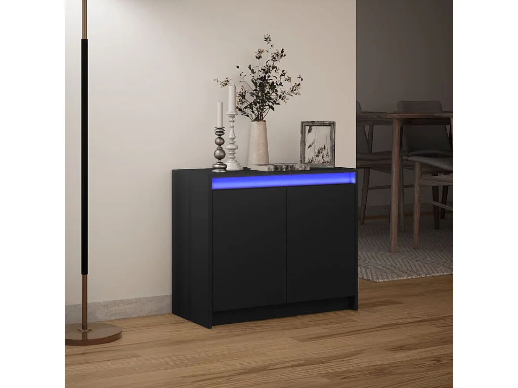 Buffet avec LED noir 72x34x61 cm bois d'ingénierie