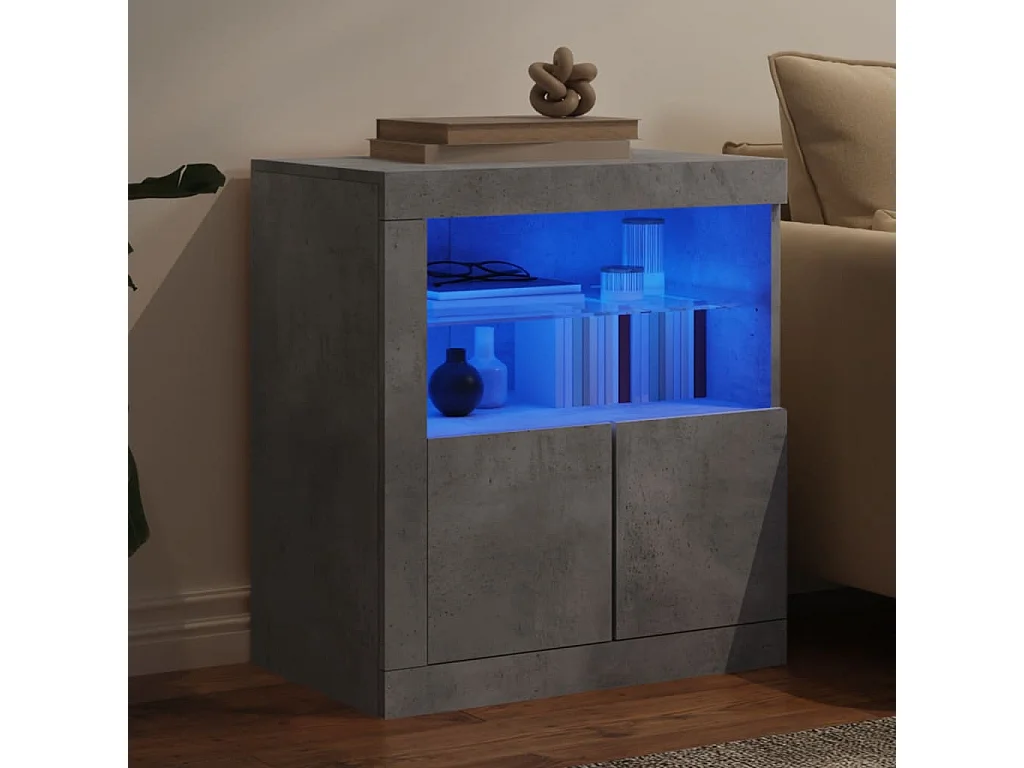 Aparador com luzes LED 60,5x37x67 cm cinzento cimento