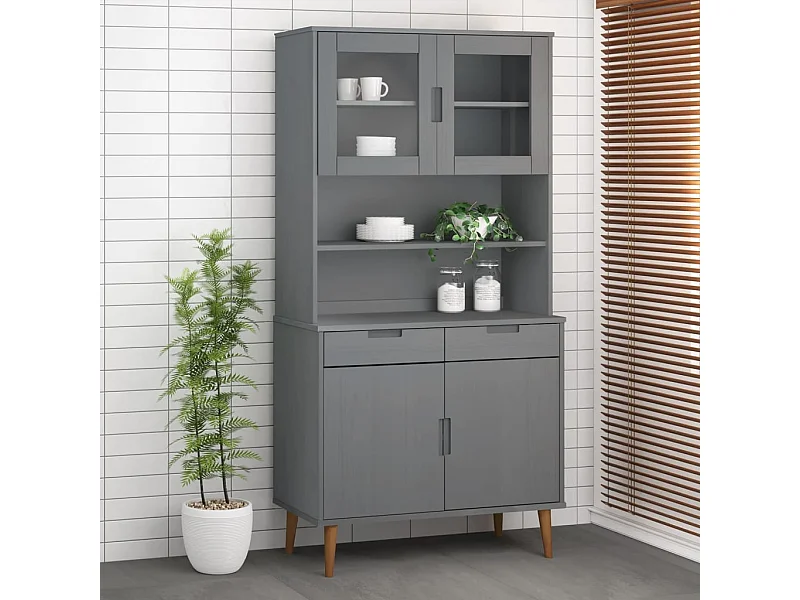 Highboard-Oberteil MOLDE Grau 90x35x100 cm Massivholz Kiefer