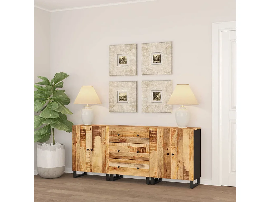 Buffets 3 pcs Bois de manguier brut