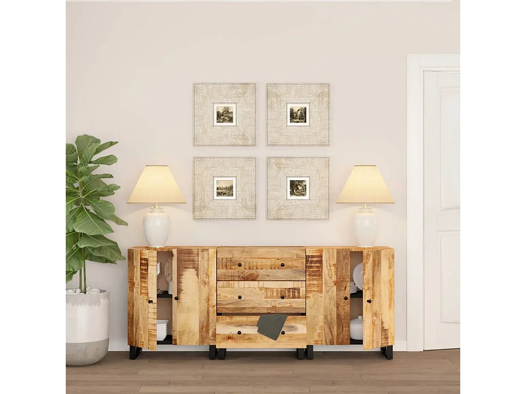 Buffets 3 pcs Bois de manguier brut