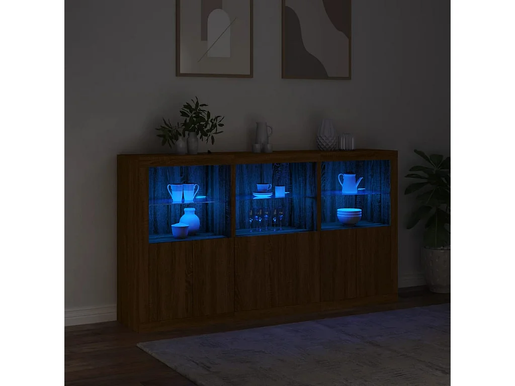 Credenza con Luci LED Rovere Marrone 181,5x37x100 cm