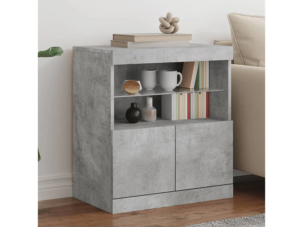 Sideboard mit LED-Leuchten Betongrau 60x37x67 cm