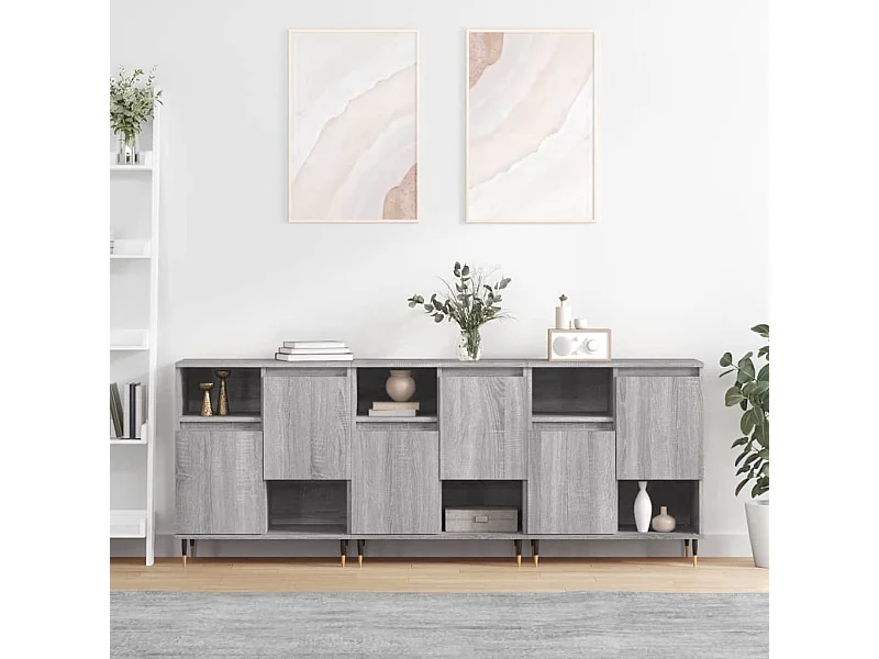 Aparadores 3 uds madera contrachapada gris Sonoma