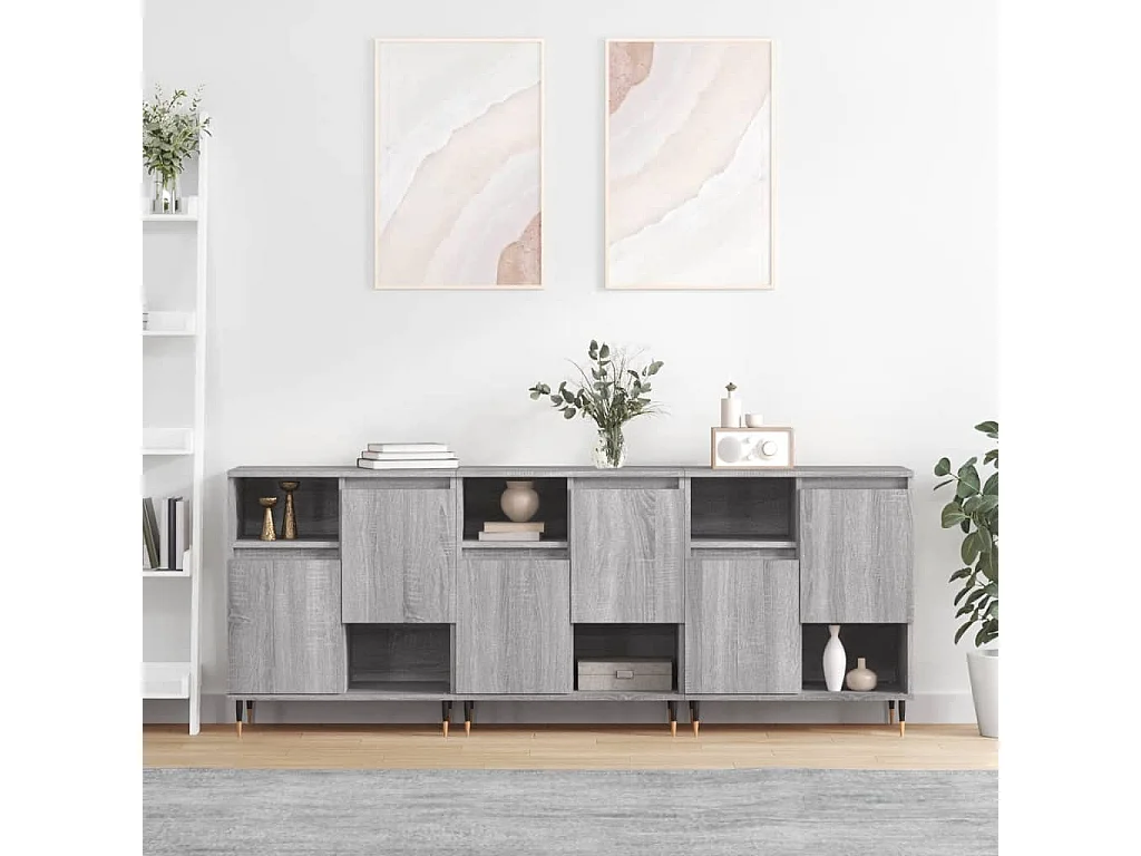 Credenze 3 pz Grigio Sonoma in Legno Multistrato