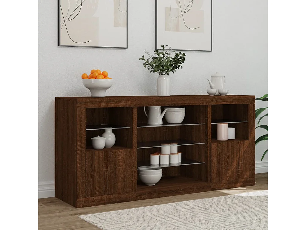 Buffet avec lumières LED chêne marron 142,5x37x67 cm