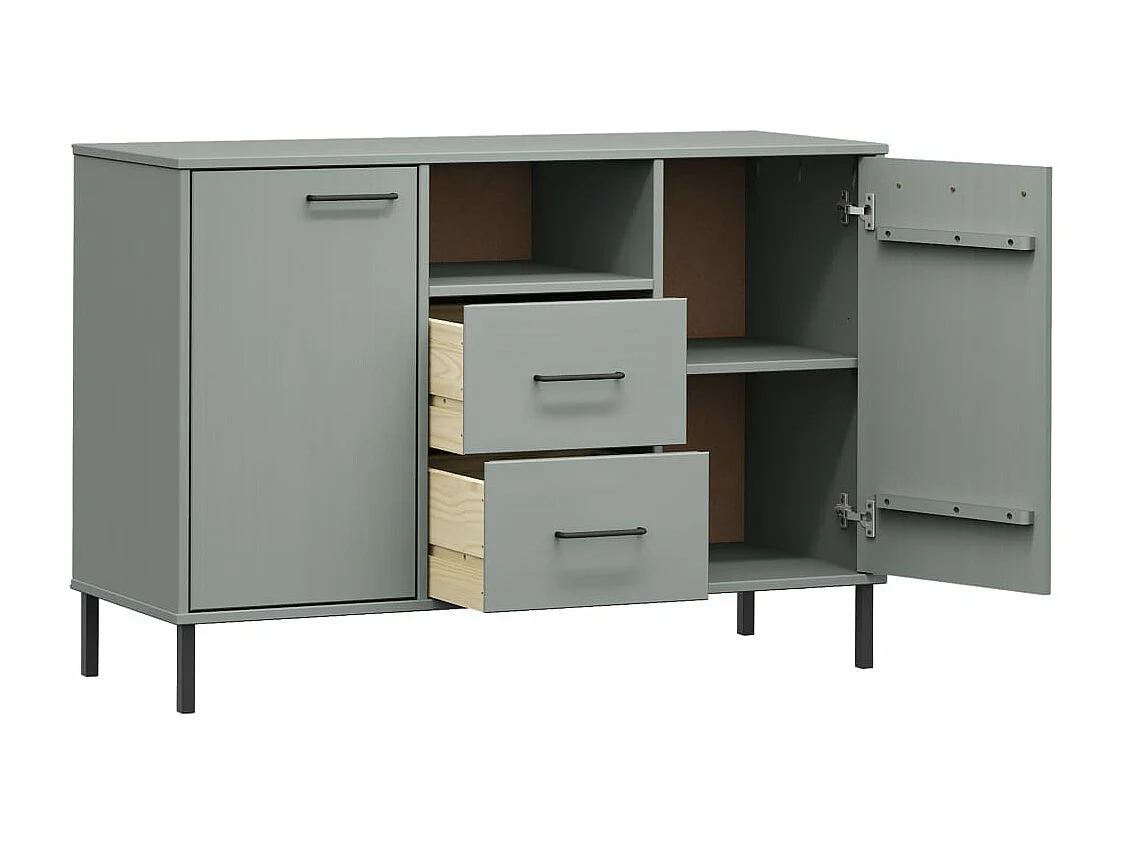 Sideboard OSLO mit Metallbeinen Grau 113x40x77 cm Massivholz