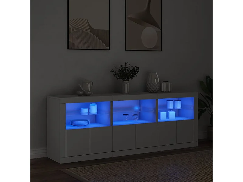 Sideboard mit LED-Leuchten Weiß 181,5x37x67 cm