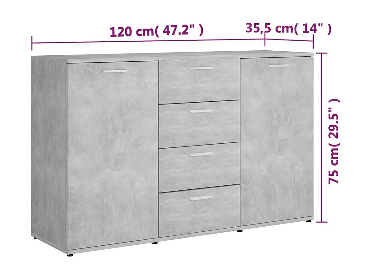 Aparador 120x35,5x75 cm derivados de madeira cinzento cimento