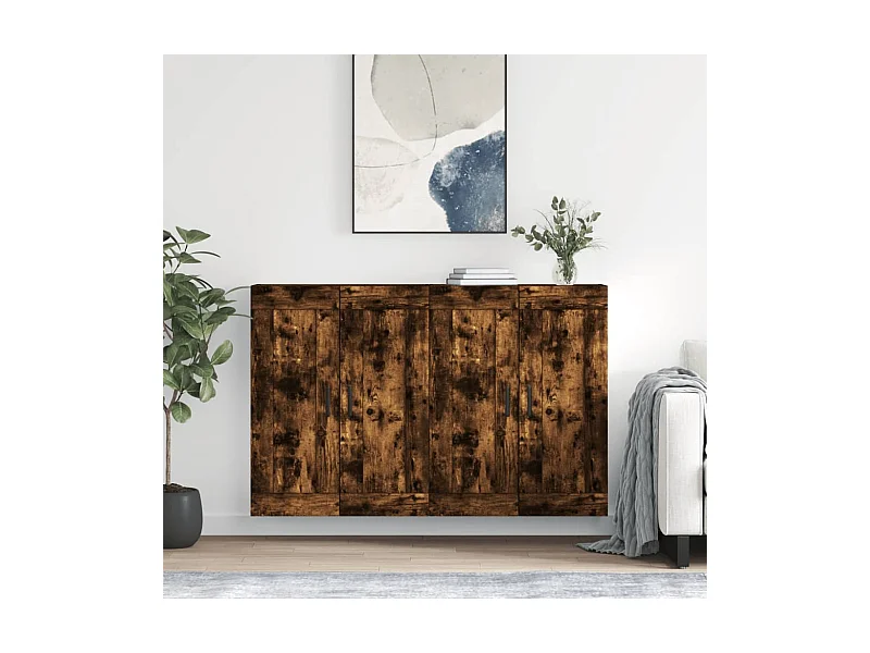 Armadietti a Parete 2 pz Rovere Fumo in Legno Multistrato