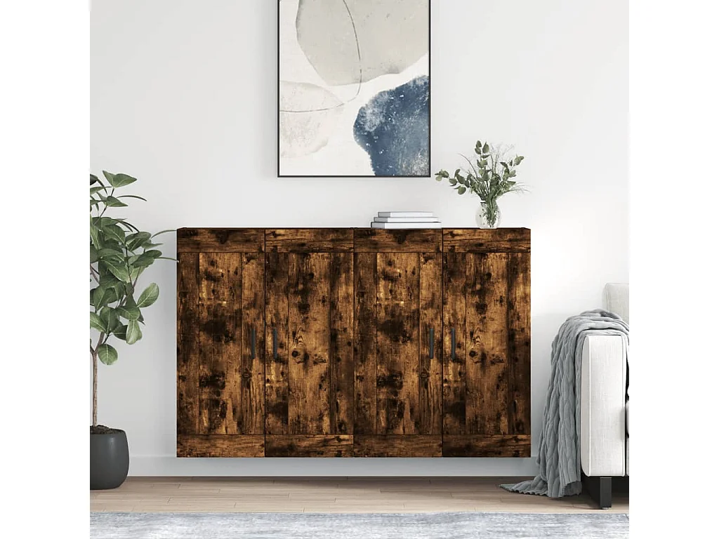 Armadietti a Parete 2 pz Rovere Fumo in Legno Multistrato