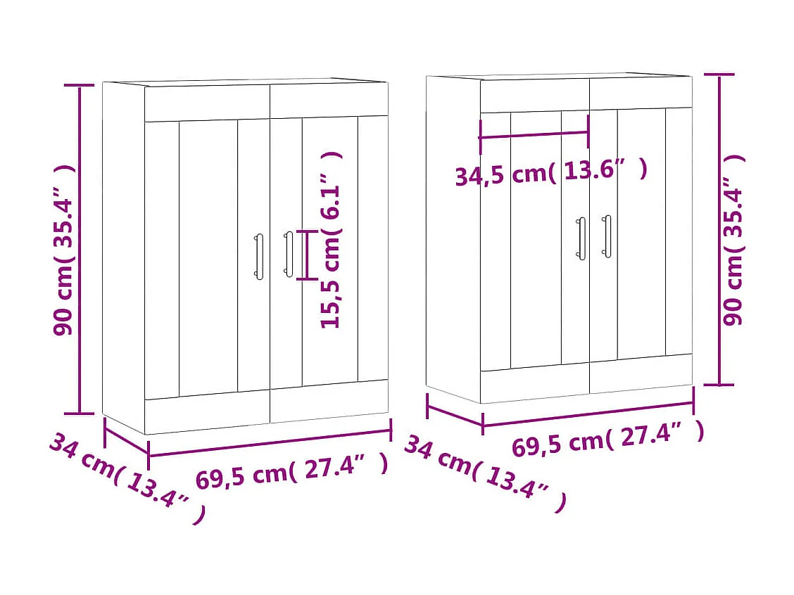 Armadietti a Parete 2 pz Rovere Fumo in Legno Multistrato