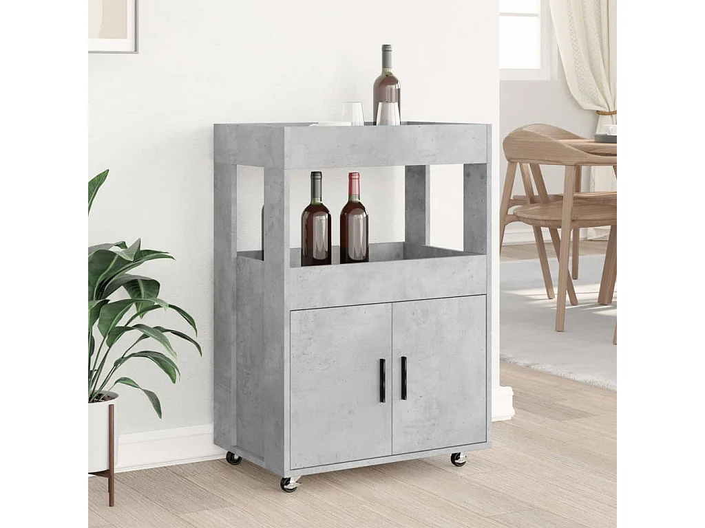 Chariot de bar gris béton 60x39,5x89 cm bois d'ingénierie