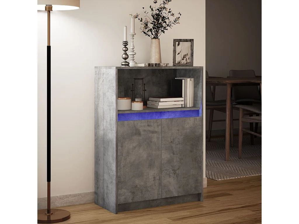 Aparador con LED madera ingeniería gris hormigón 72x34x100 cm