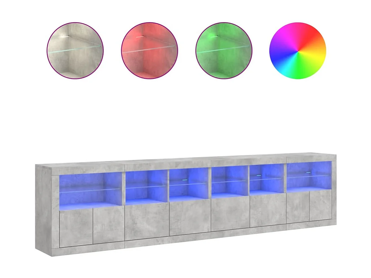 Sideboard mit LED-Leuchten Betongrau 283x37x67 cm