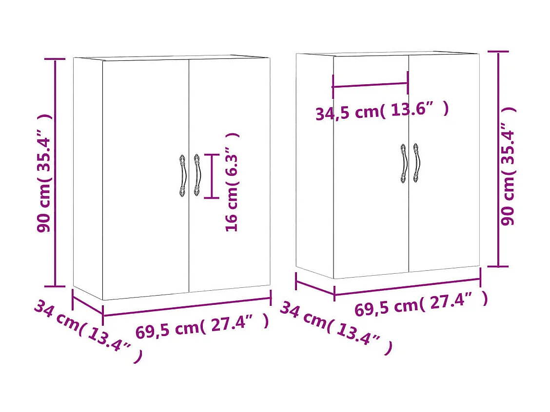 Mobili a Parete 2 pz Grigio Sonoma 69,5x34x90 cm