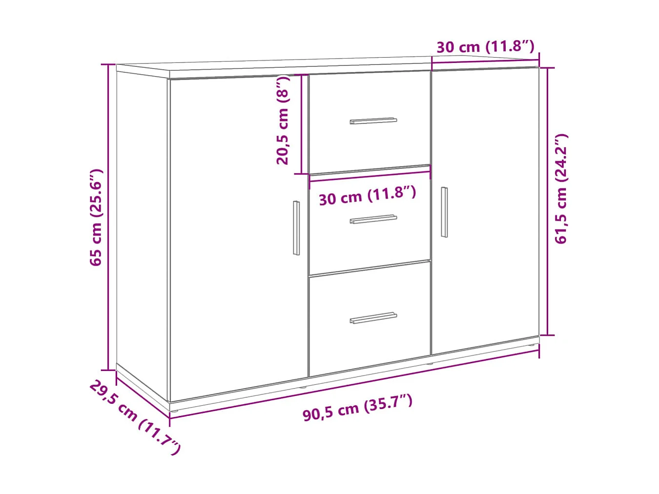 Credenza Grigio Cemento 90,5x29,5x65 cm in Truciolato