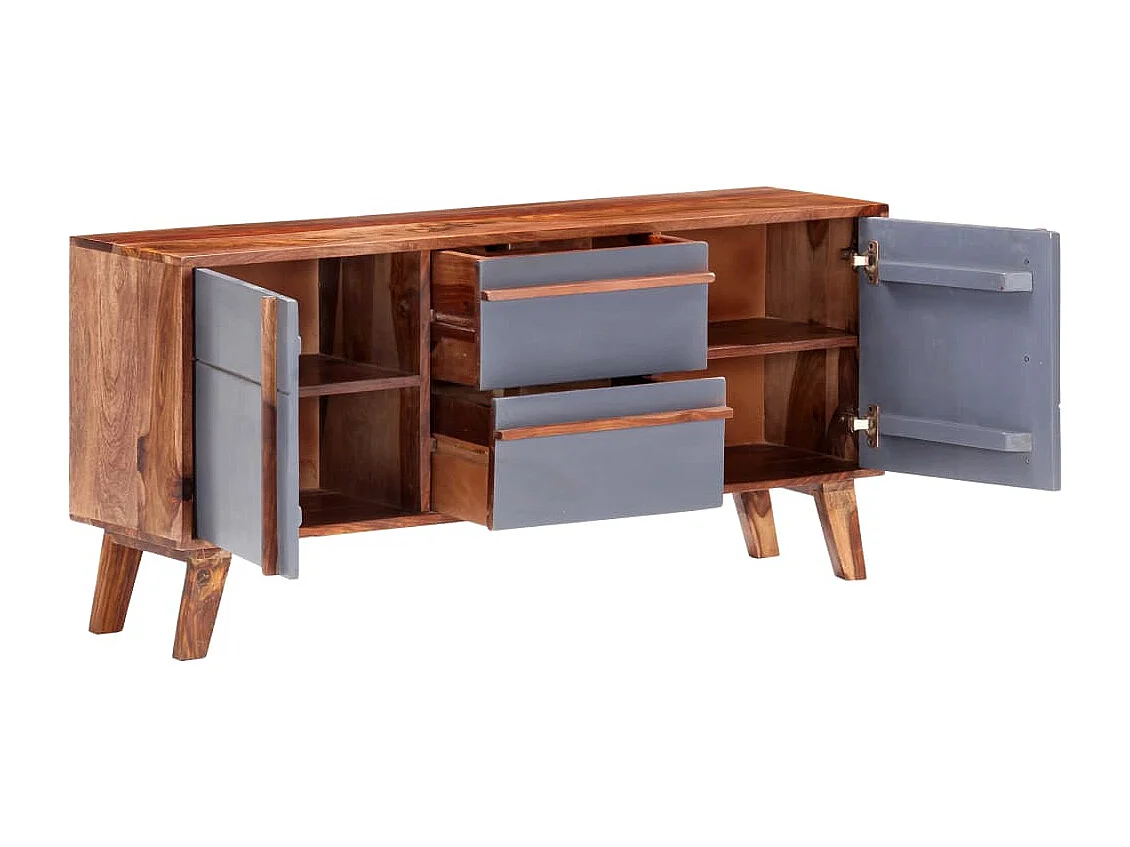 Credenza Grigia 120x30x55 cm in Legno Massello