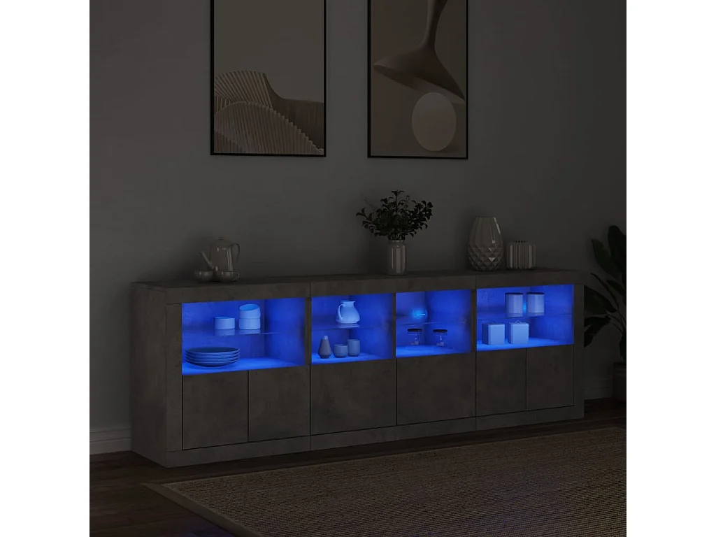 Sideboard mit LED-Leuchten Betongrau 202x37x67 cm