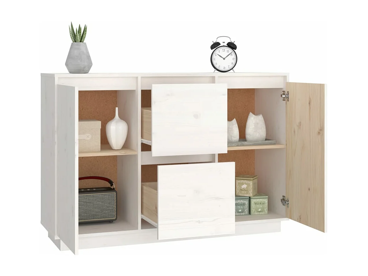 Sideboard Weiß 111x34x75 cm Massivholz Kiefer