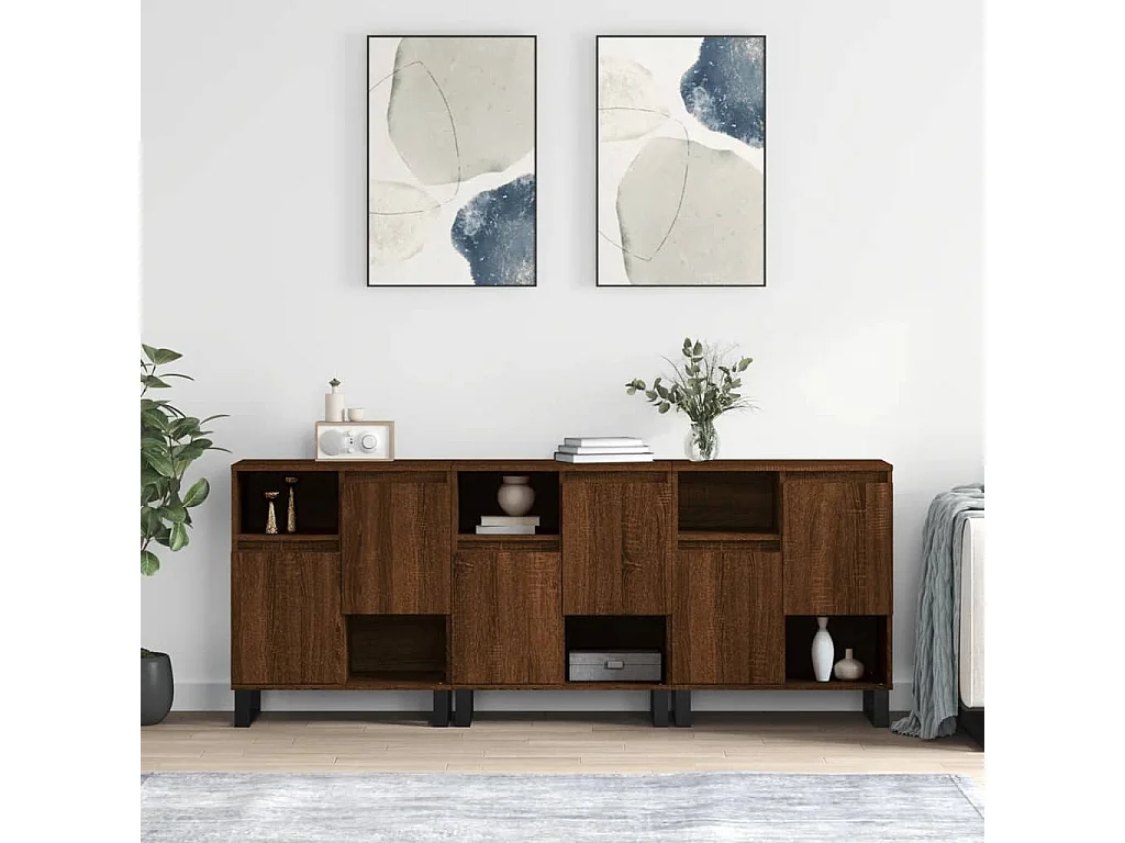 Buffets 3 pcs Chêne marron Bois d'ingénierie