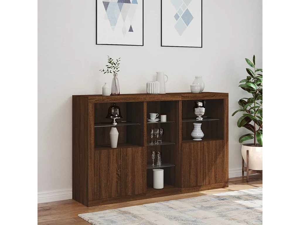Sideboard mit LED-Leuchten Braun Eichen-Optik 162x37x100 cm