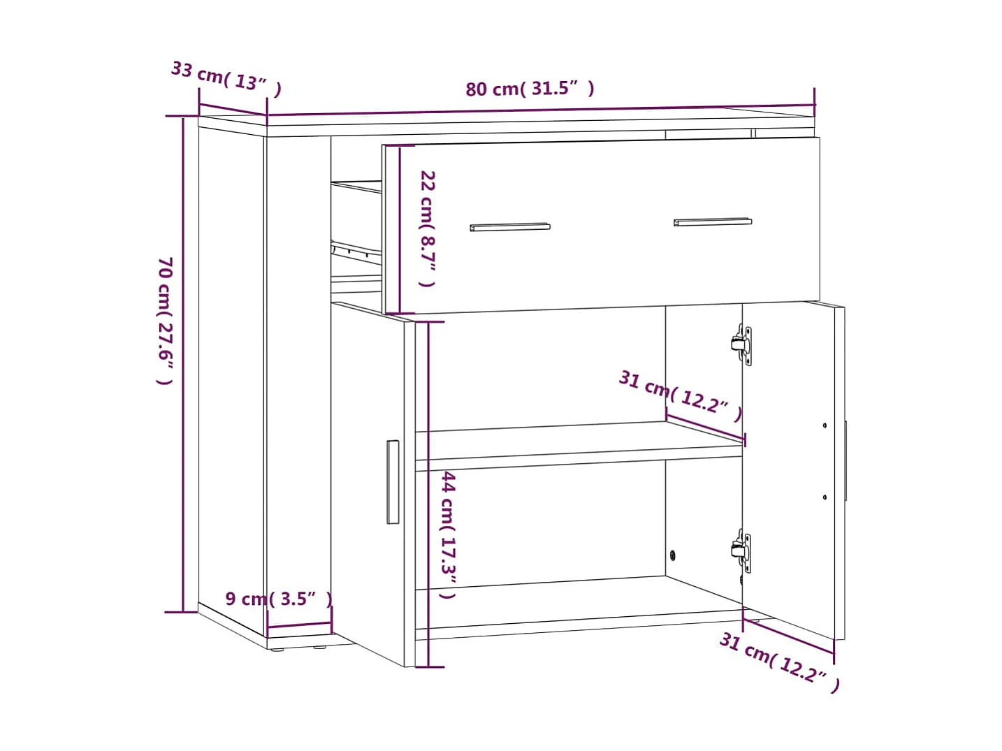 Sideboard Weiß 80x33x70 cm Holzwerkstoff