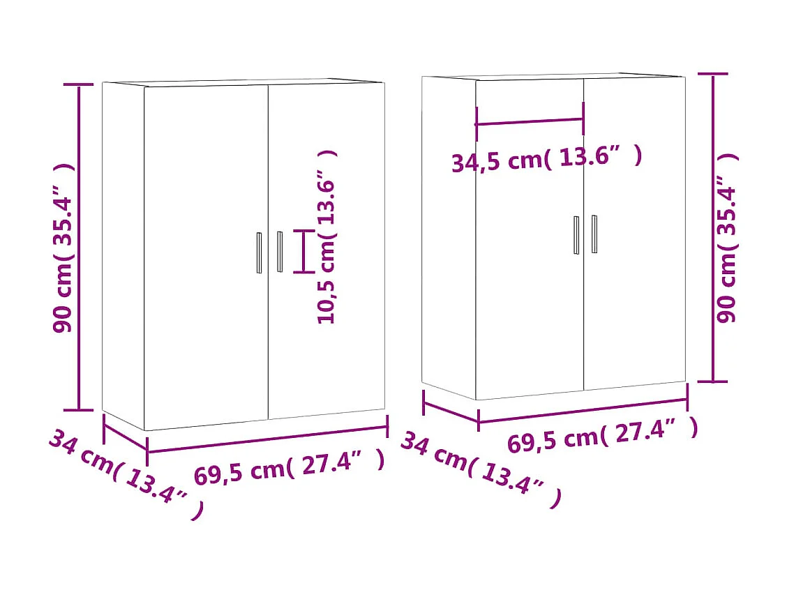 Mobili a Parete 2 pz Rovere Fumo 69,5x34x90 cm