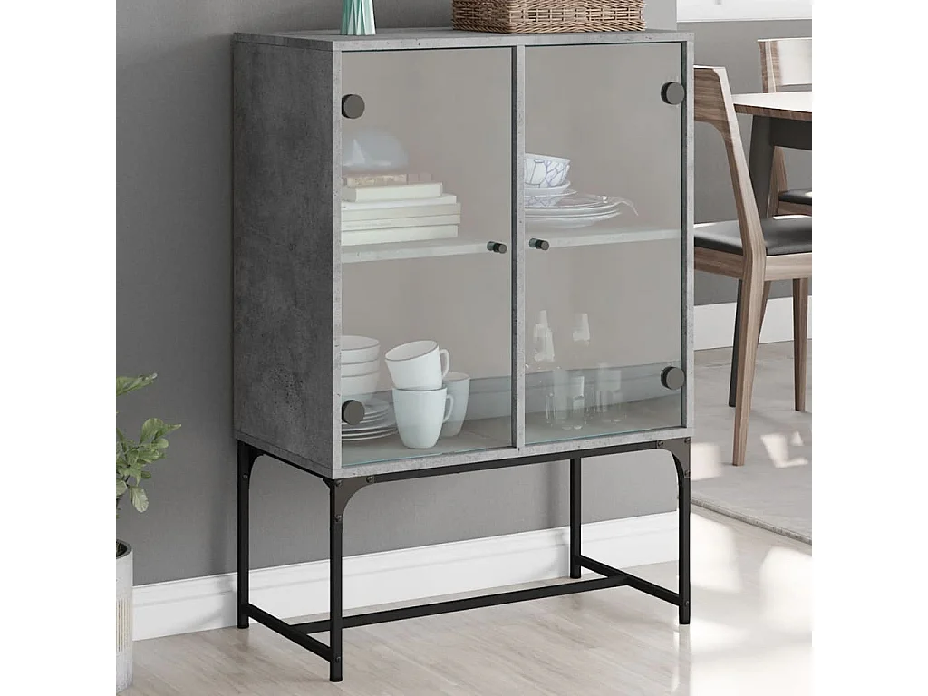 Beistellschrank mit Glastüren Betongrau 69x37x100 cm