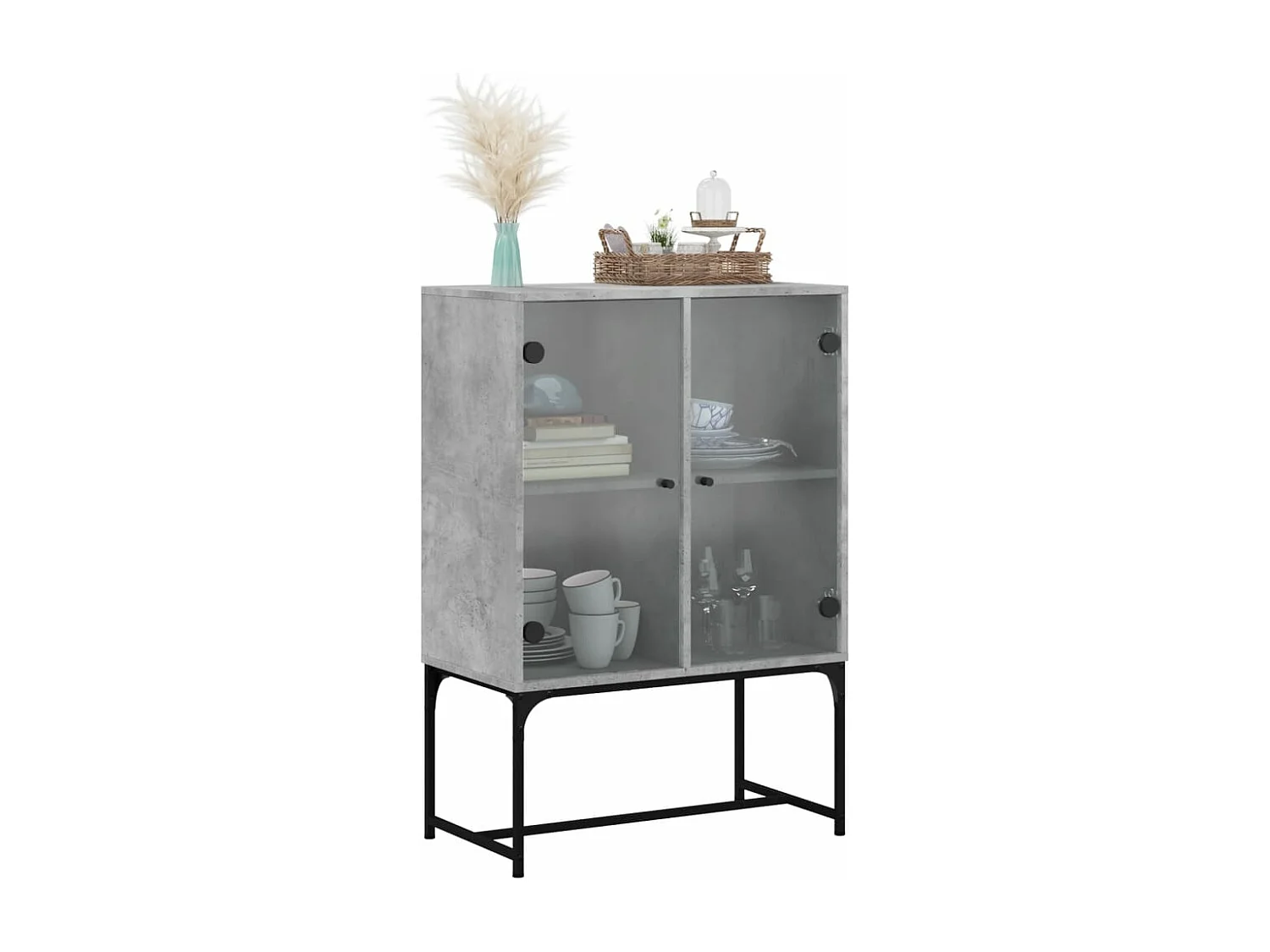 Beistellschrank mit Glastüren Betongrau 69x37x100 cm